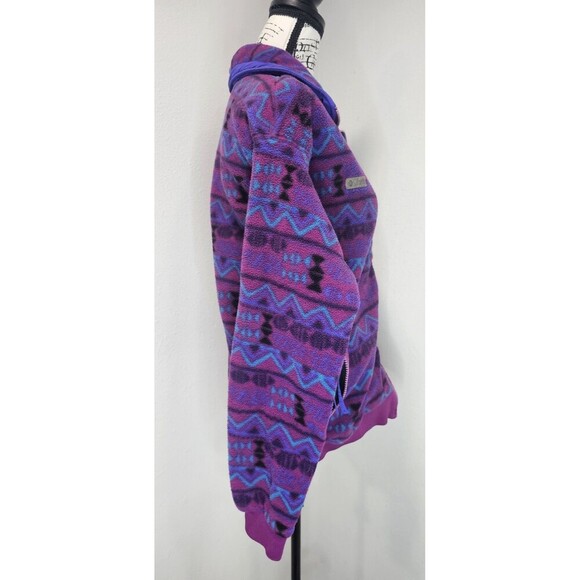 Vtg Columbia Fleece Jacket Full Zip Aztec Southwest Print Sz XL Purple Blue 90's - Picture 12 of 16